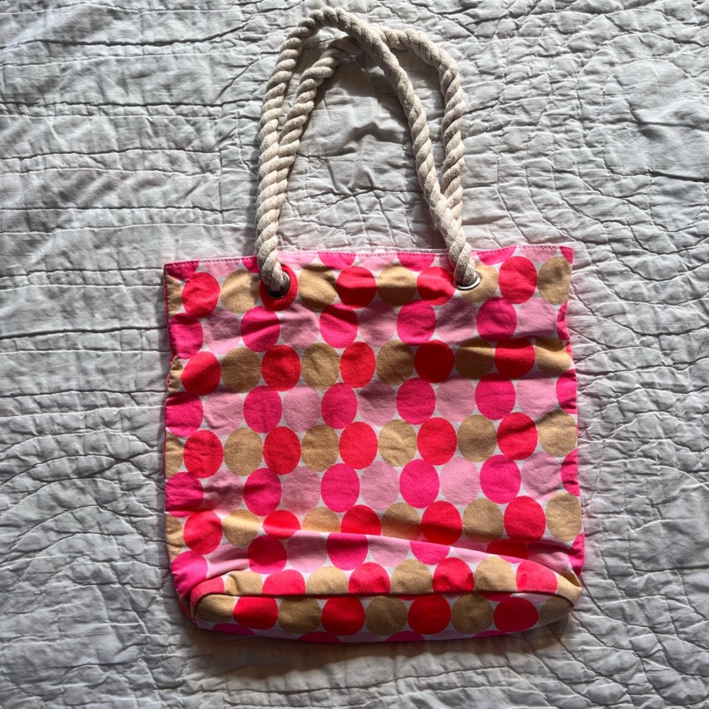 Pink and Tan Polka Dot Tote Bag